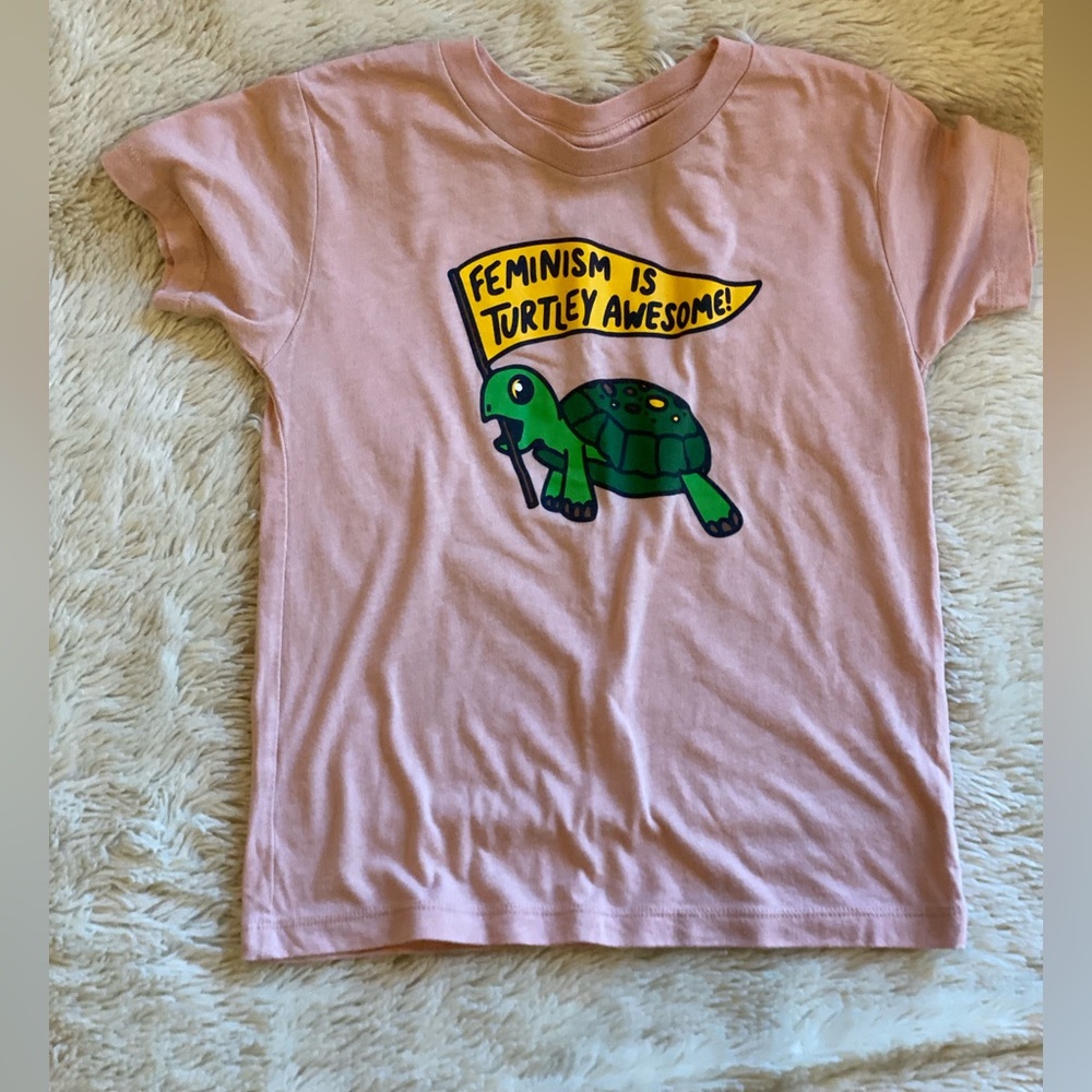 Kids Feminism Turtle Graphic Tee - Light Pink